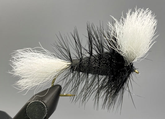 Wulff Bomber - Black Body  & Hackle - White Wings Size #6