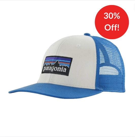 Patagonia - P-6 Logo Trucker Hat White w/Vessel Blue - 30% OFF.