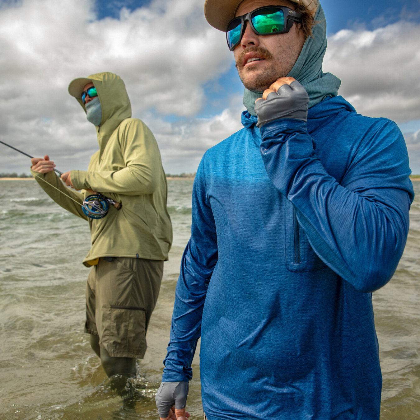 Patagonia Men's Capilene Cool Sun Hoody - Cloud Crag Crest Aquatic Blue - Light Aquatic Blue X-Dye