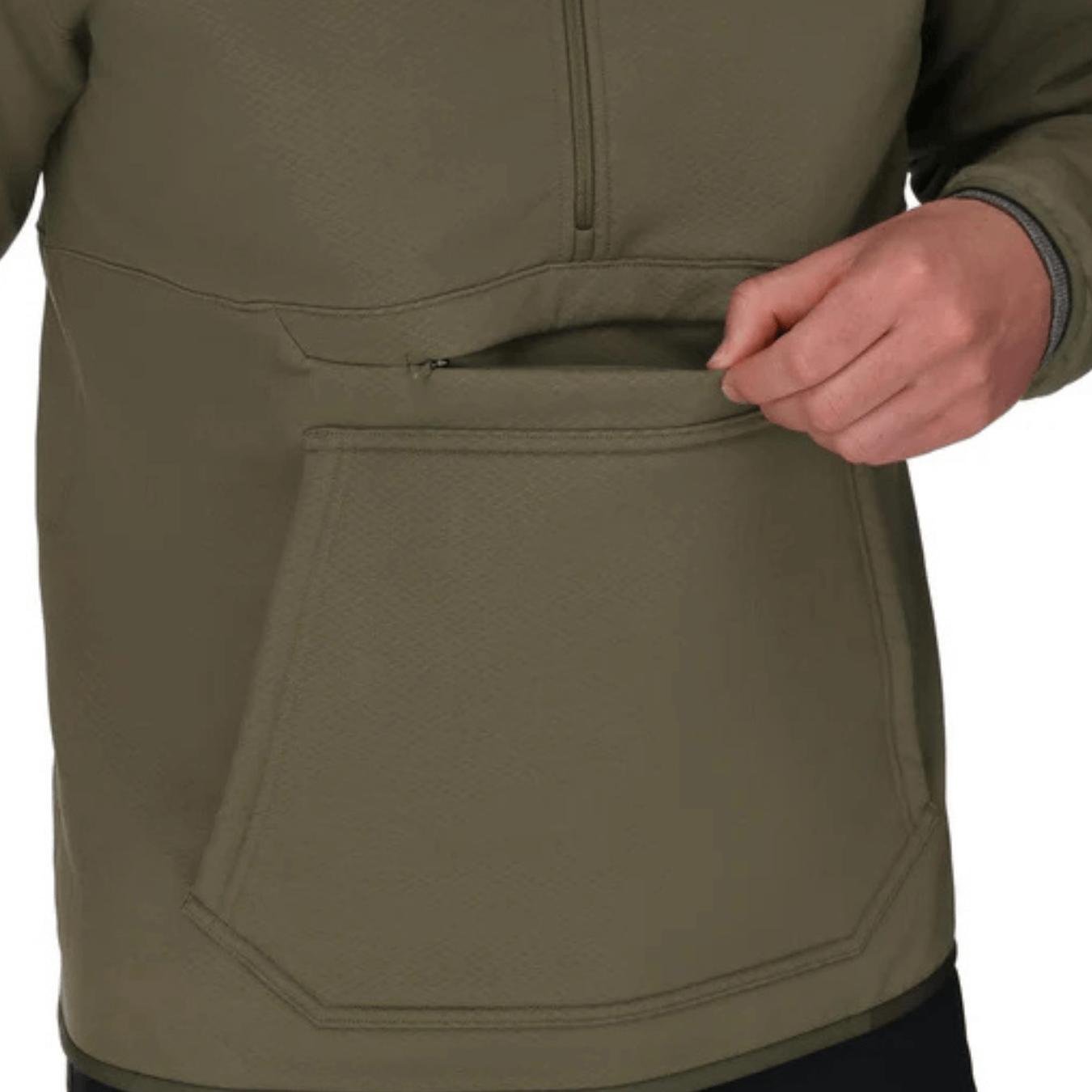 Simms Men's Strata 330 Half Zip Midlayer Hoody loden pocket