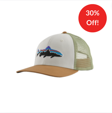 Patagonia - Fitz Roy Trout Trucker Hat White w/Classic Tan - 30% OFF